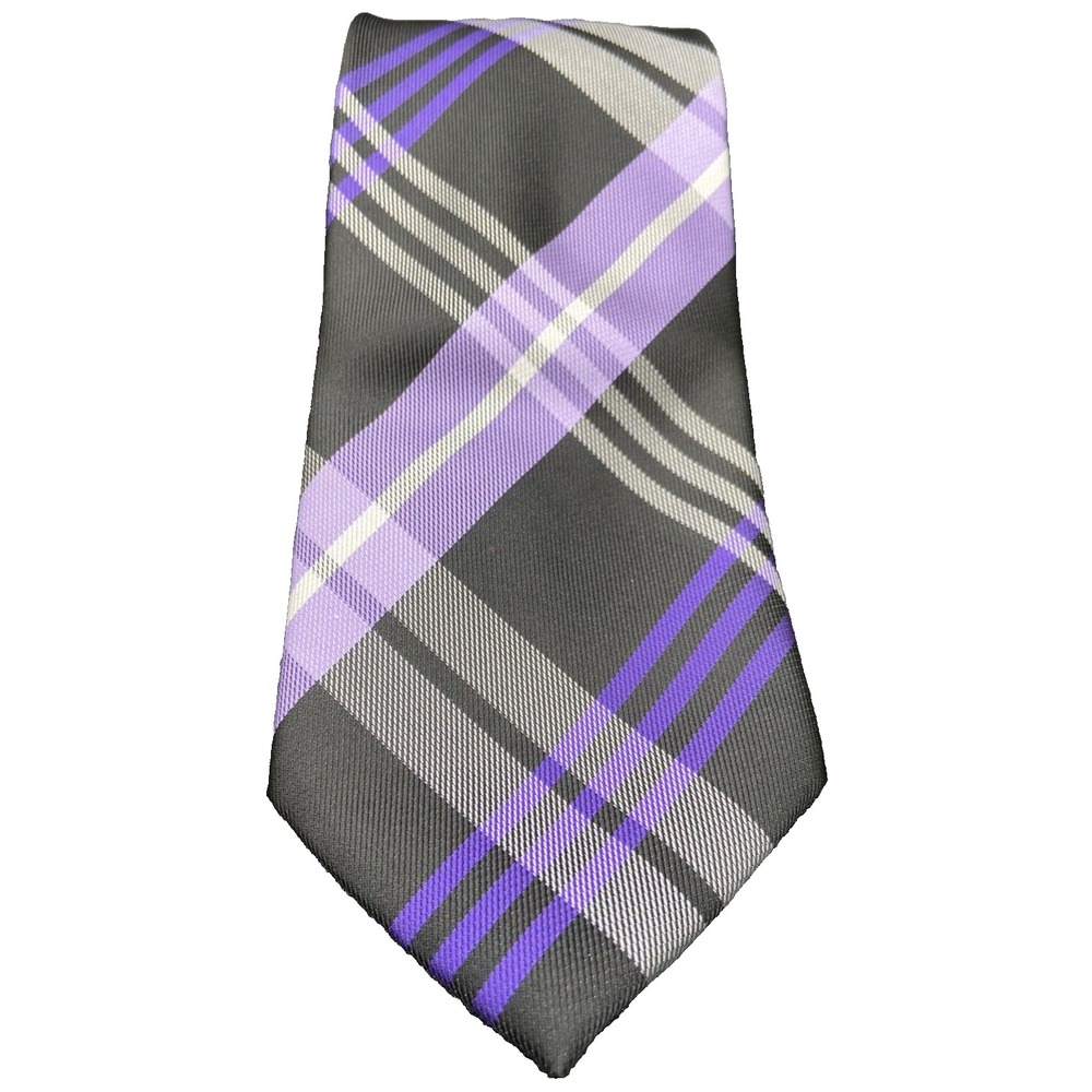 Vtg Tie Colours Alexander Julian Luxury Purple Black Strips 3x58 Pattern Tie